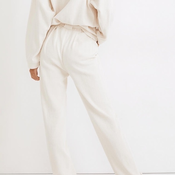 Madewell brushed herringbone jacquard tie waist tapered pants alabaster - Picture 4 of 6